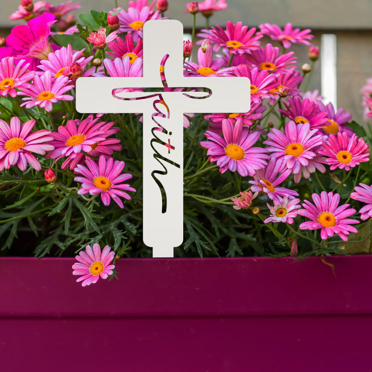 Faith Cross Metal Yard Stake - Easter/Christian Decor