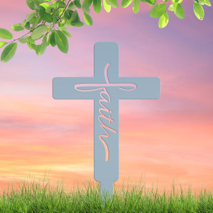 Faith Cross Metal Yard Stake - Easter/Christian Decor
