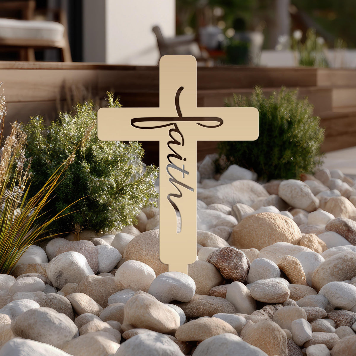 Faith Cross Metal Yard Stake - Easter/Christian Decor