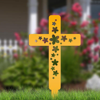 Flower Cross Metal Yard Stake - Christian/Easter Decor