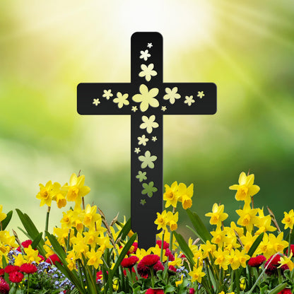 Flower Cross Metal Yard Stake - Christian/Easter Decor