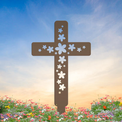 Flower Cross Metal Yard Stake - Christian/Easter Decor