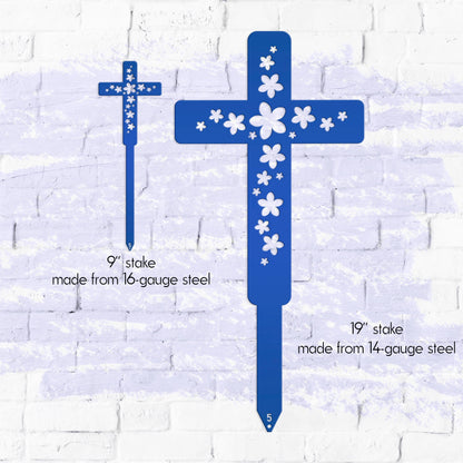 Flower Cross Metal Yard Stake - Christian/Easter Decor