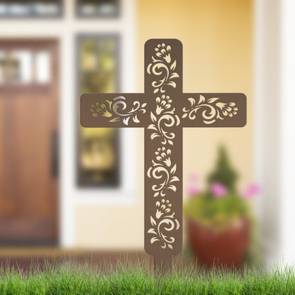 Cross for Front Yard or Garden, Metal Scrolled Cross, Christian Easter Decor