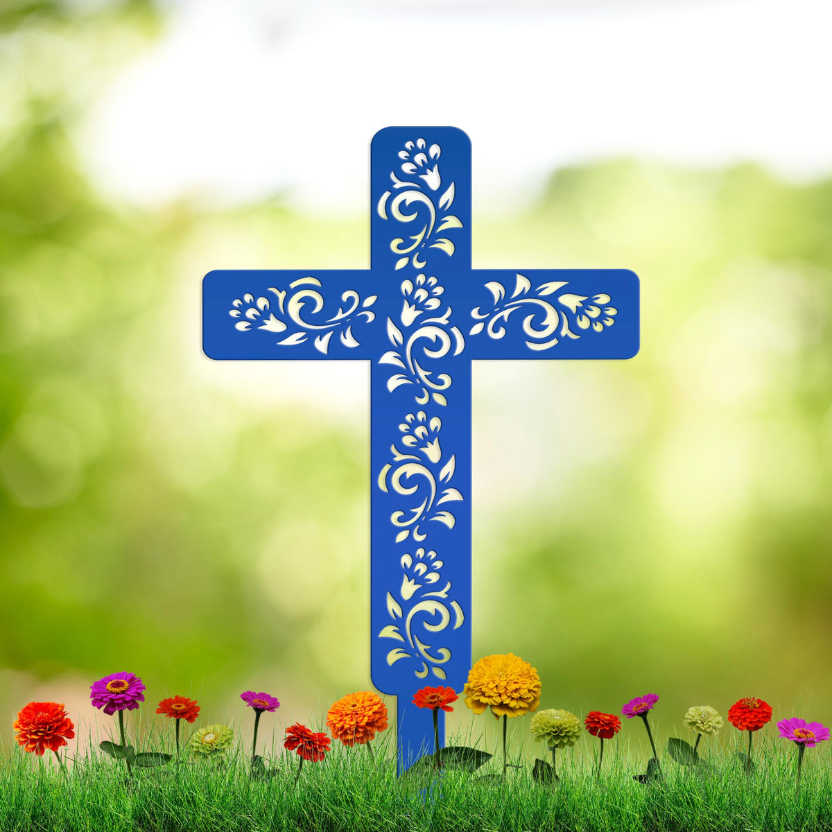 Cross for Front Yard or Garden, Metal Scrolled Cross, Christian Easter Decor