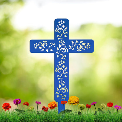 Cross for Front Yard or Garden, Metal Scrolled Cross, Christian Easter Decor