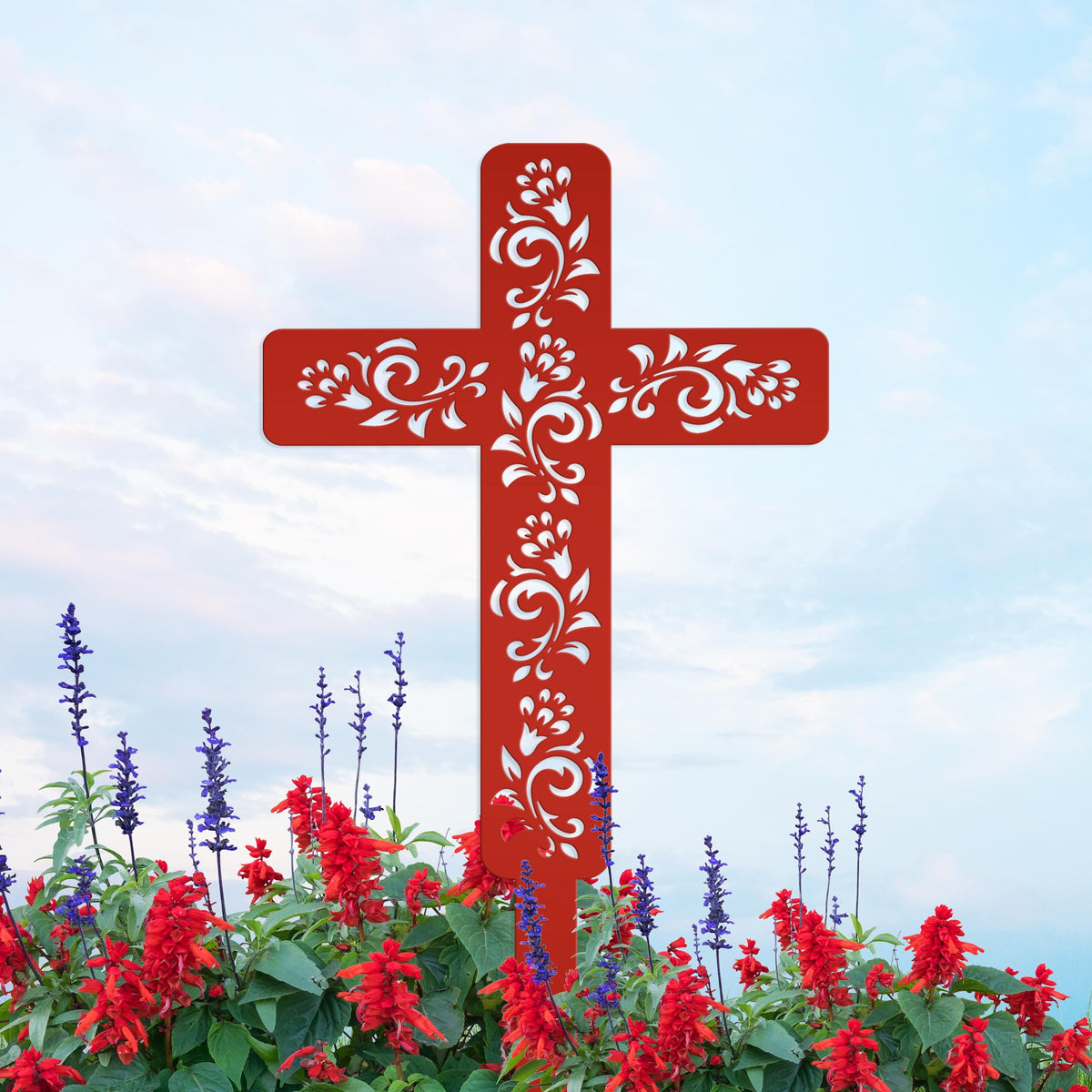 Cross for Front Yard or Garden, Metal Scrolled Cross, Christian Easter Decor