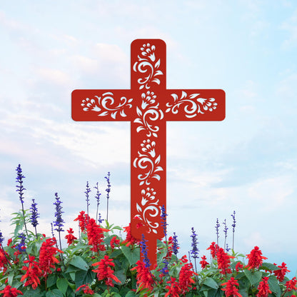 Cross for Front Yard or Garden, Metal Scrolled Cross, Christian Easter Decor