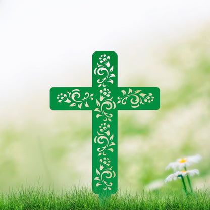 Cross for Front Yard or Garden, Metal Scrolled Cross, Christian Easter Decor