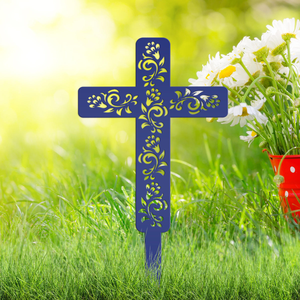 Cross for Front Yard or Garden, Metal Scrolled Cross, Christian Easter Decor