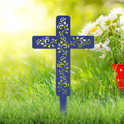 Cross for Front Yard or Garden, Metal Scrolled Cross, Christian Easter Decor