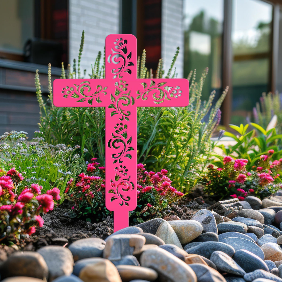Cross for Front Yard or Garden, Metal Scrolled Cross, Christian Easter Decor