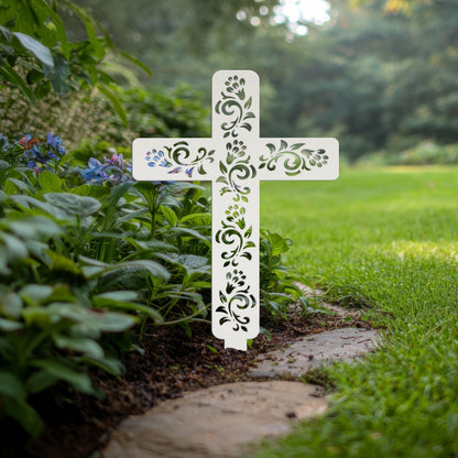 Cross for Front Yard or Garden, Metal Scrolled Cross, Christian Easter Decor