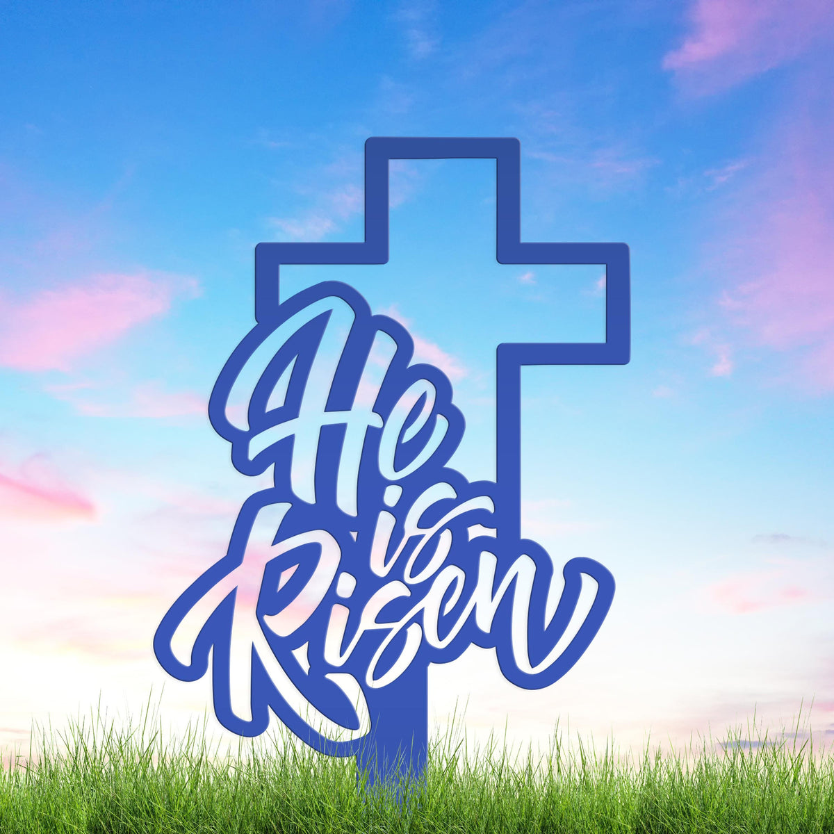 Outdoor He is Risen Cross Metal Yard Stake - Christian Easter Decor - Powder Coated Outdoor Easter Decor