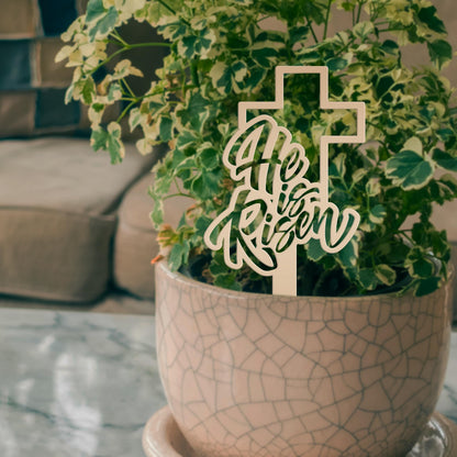 Outdoor He is Risen Cross Metal Yard Stake - Christian Easter Decor - Powder Coated Outdoor Easter Decor