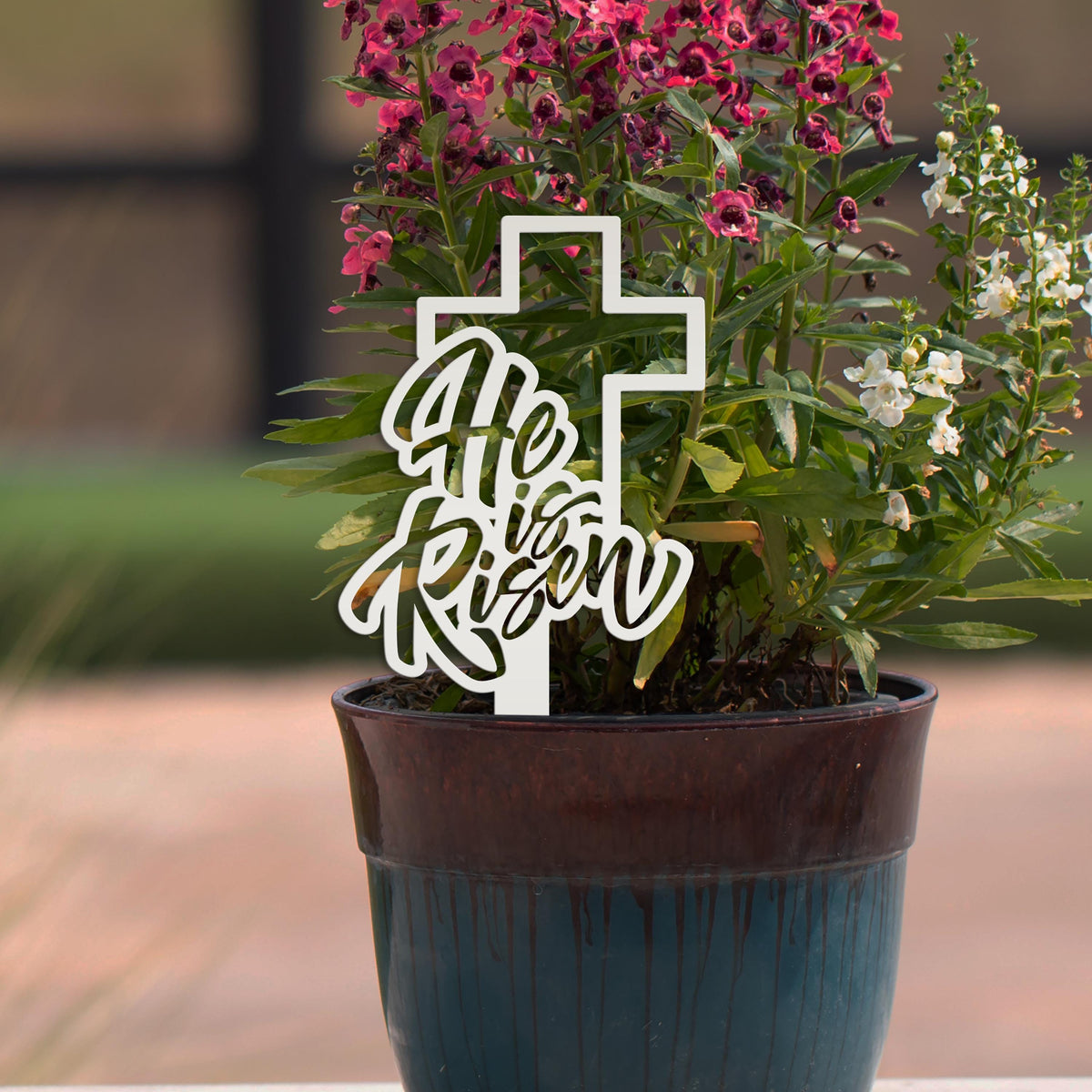 Outdoor He is Risen Cross Metal Yard Stake - Christian Easter Decor - Powder Coated Outdoor Easter Decor