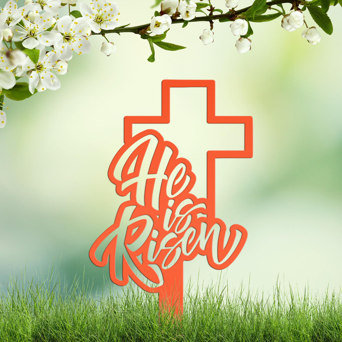 Outdoor He is Risen Cross Metal Yard Stake - Christian Easter Decor - Powder Coated Outdoor Easter Decor