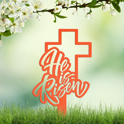 Outdoor He is Risen Cross Metal Yard Stake - Christian Easter Decor - Powder Coated Outdoor Easter Decor