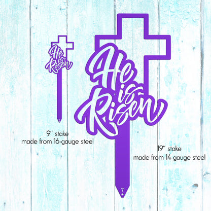 Outdoor He is Risen Cross Metal Yard Stake - Christian Easter Decor - Powder Coated Outdoor Easter Decor