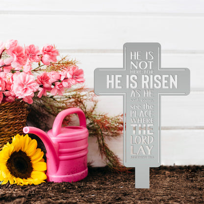 Metal Easter Cross Yard Stake - Matthew 28
