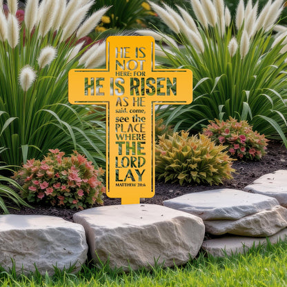 Metal Easter Cross Yard Stake - Matthew 28