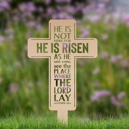 Metal Easter Cross Yard Stake - Matthew 28