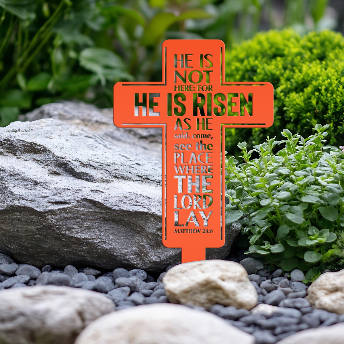 Metal Easter Cross Yard Stake - Matthew 28