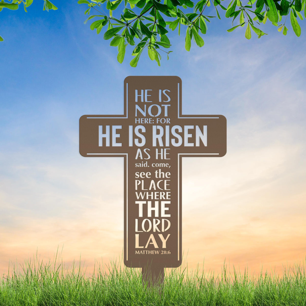 Metal Easter Cross Yard Stake - Matthew 28
