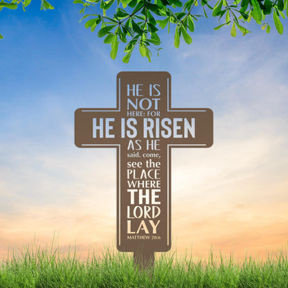 Metal Easter Cross Yard Stake - Matthew 28