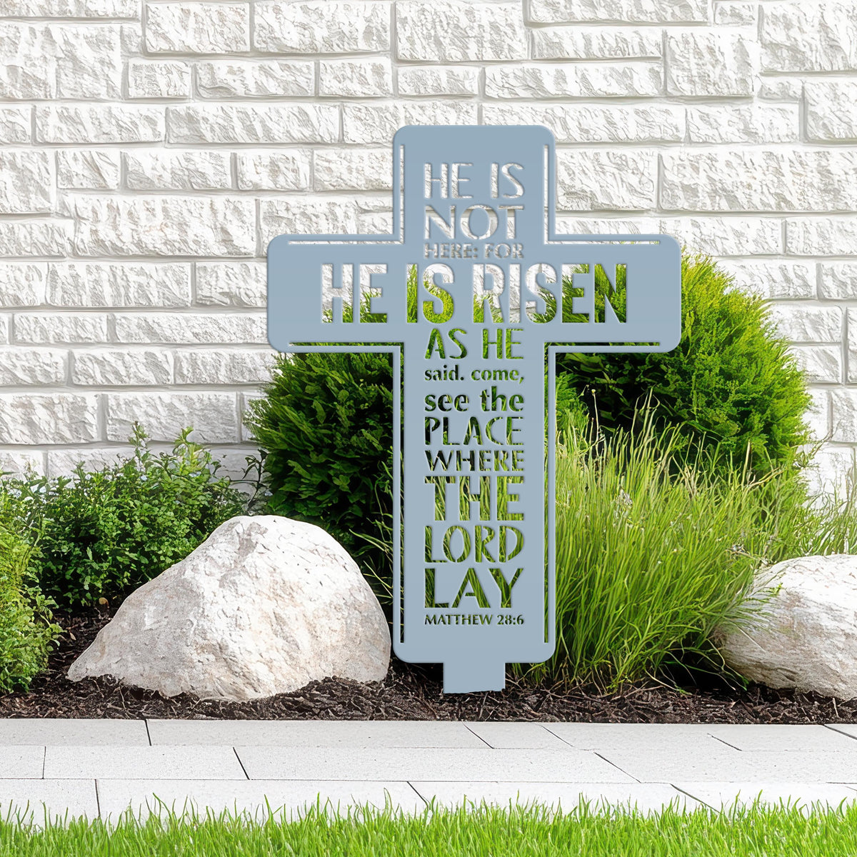 Metal Easter Cross Yard Stake - Matthew 28