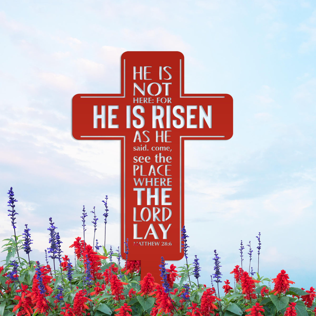 Metal Easter Cross Yard Stake - Matthew 28