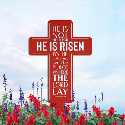 Metal Easter Cross Yard Stake - Matthew 28