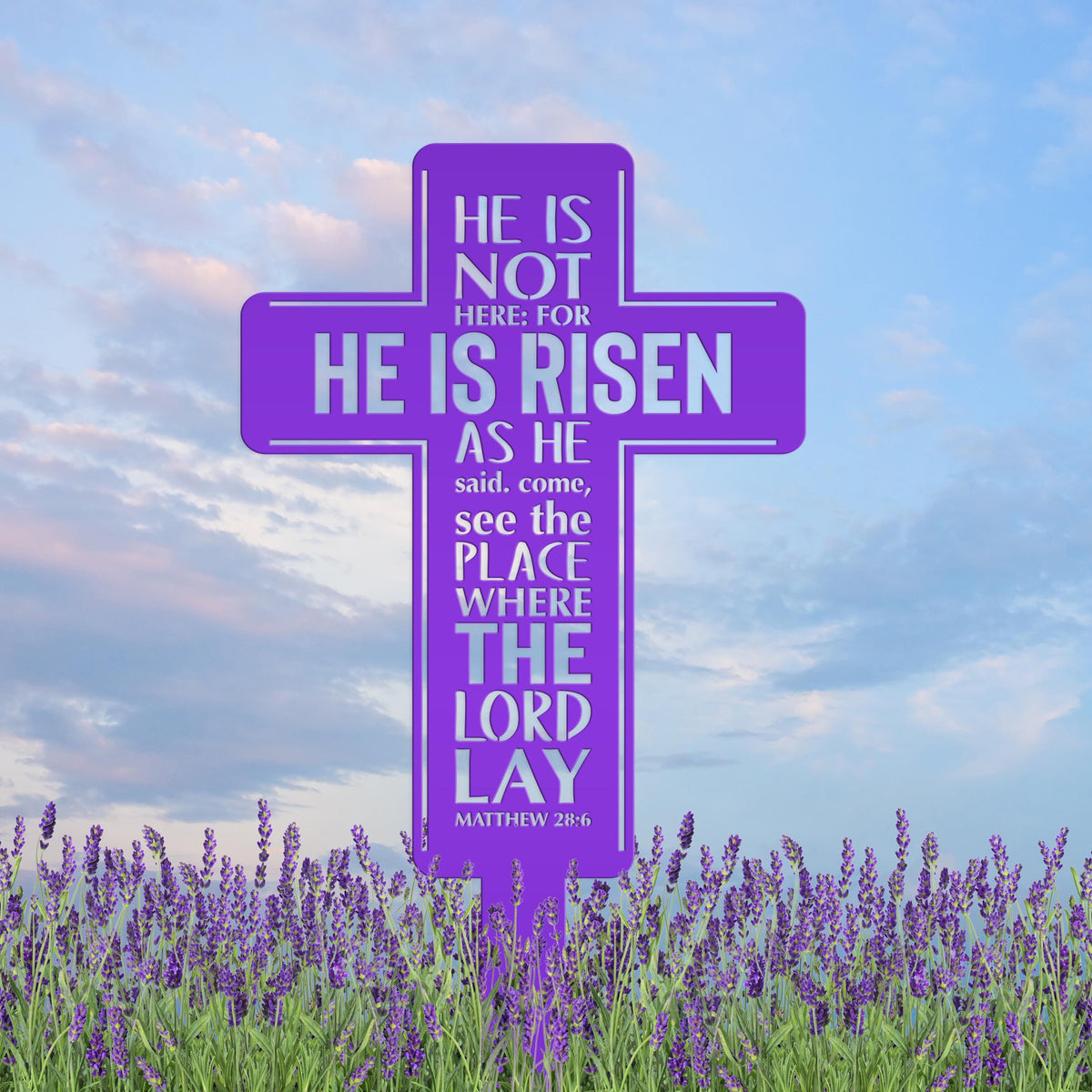 Metal Easter Cross Yard Stake - Matthew 28