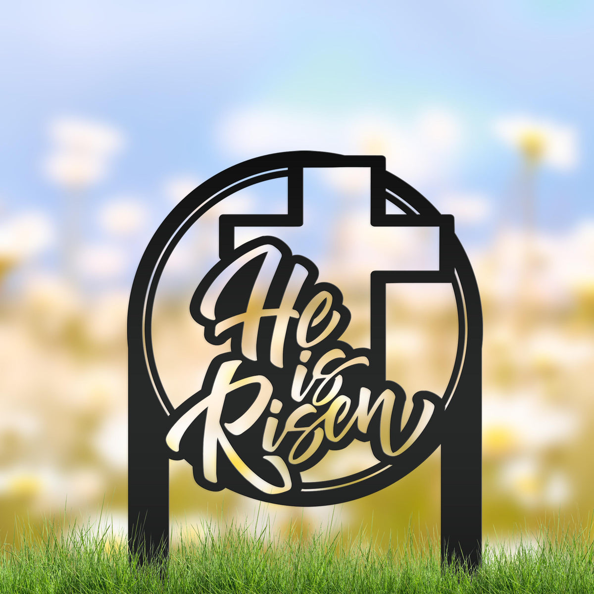 Metal He Is Risen Yard Stake - Christian Easter Decor - Powder Coated Outdoor Easter Decorations