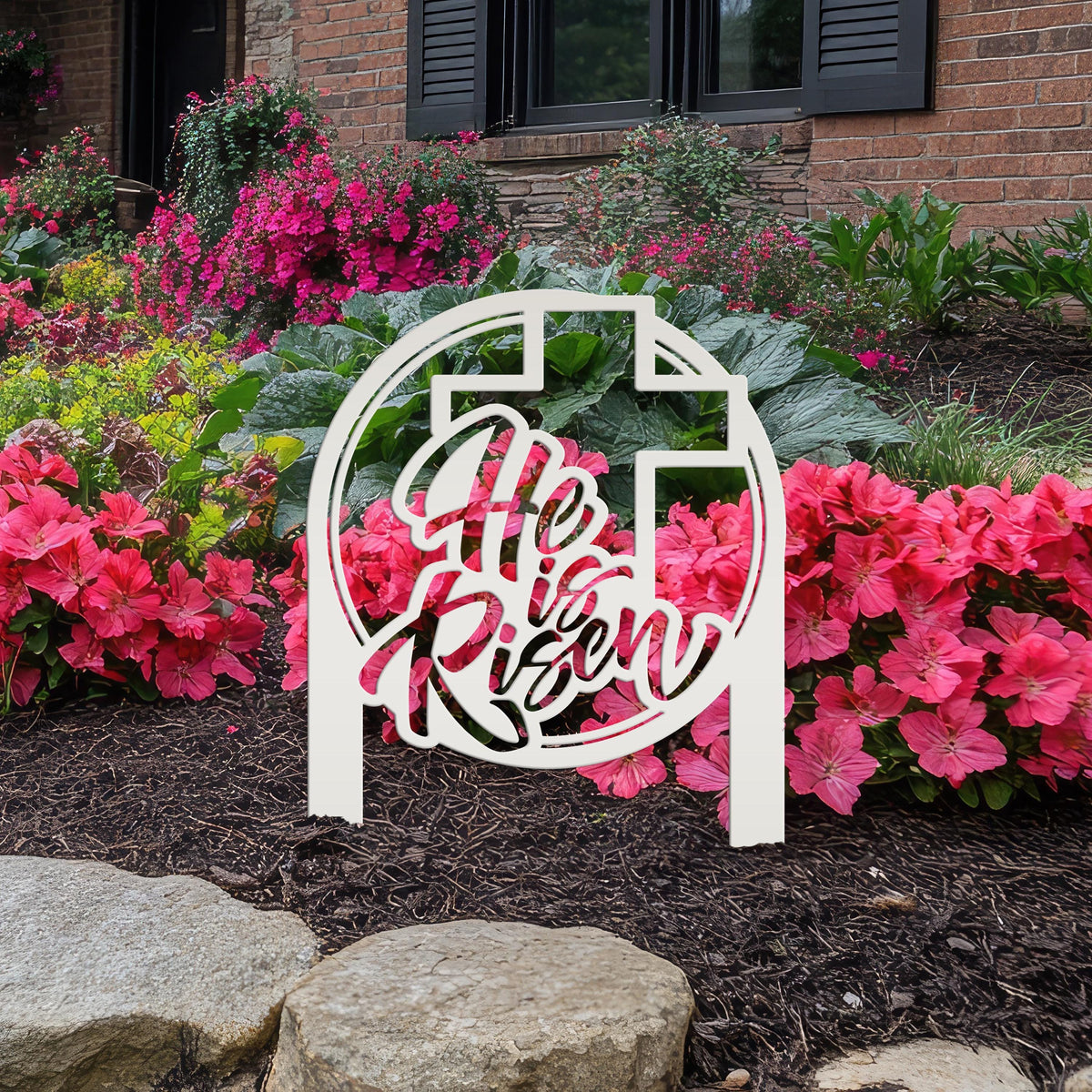Metal He Is Risen Yard Stake - Christian Easter Decor - Powder Coated Outdoor Easter Decorations