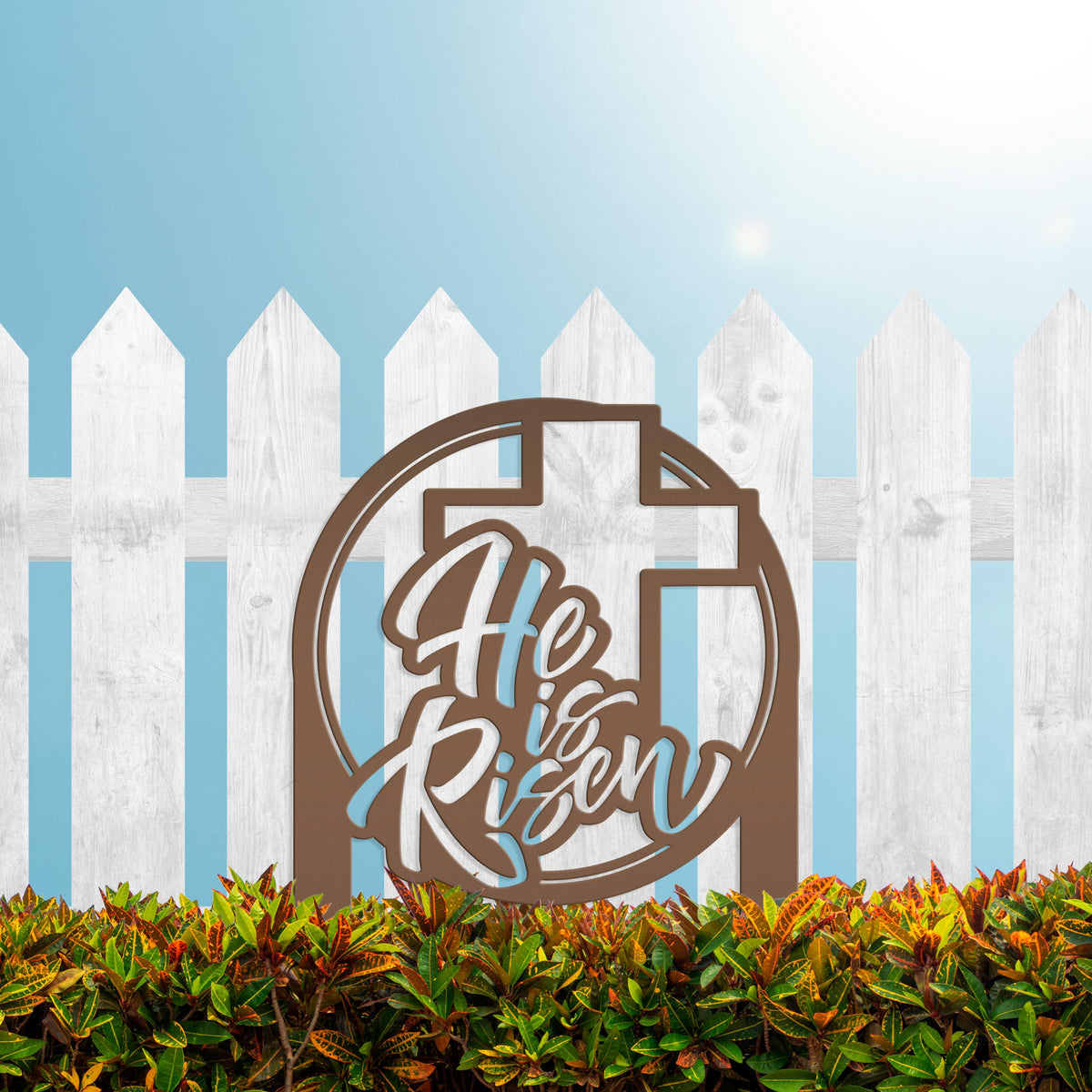 Metal He Is Risen Yard Stake - Christian Easter Decor - Powder Coated Outdoor Easter Decorations
