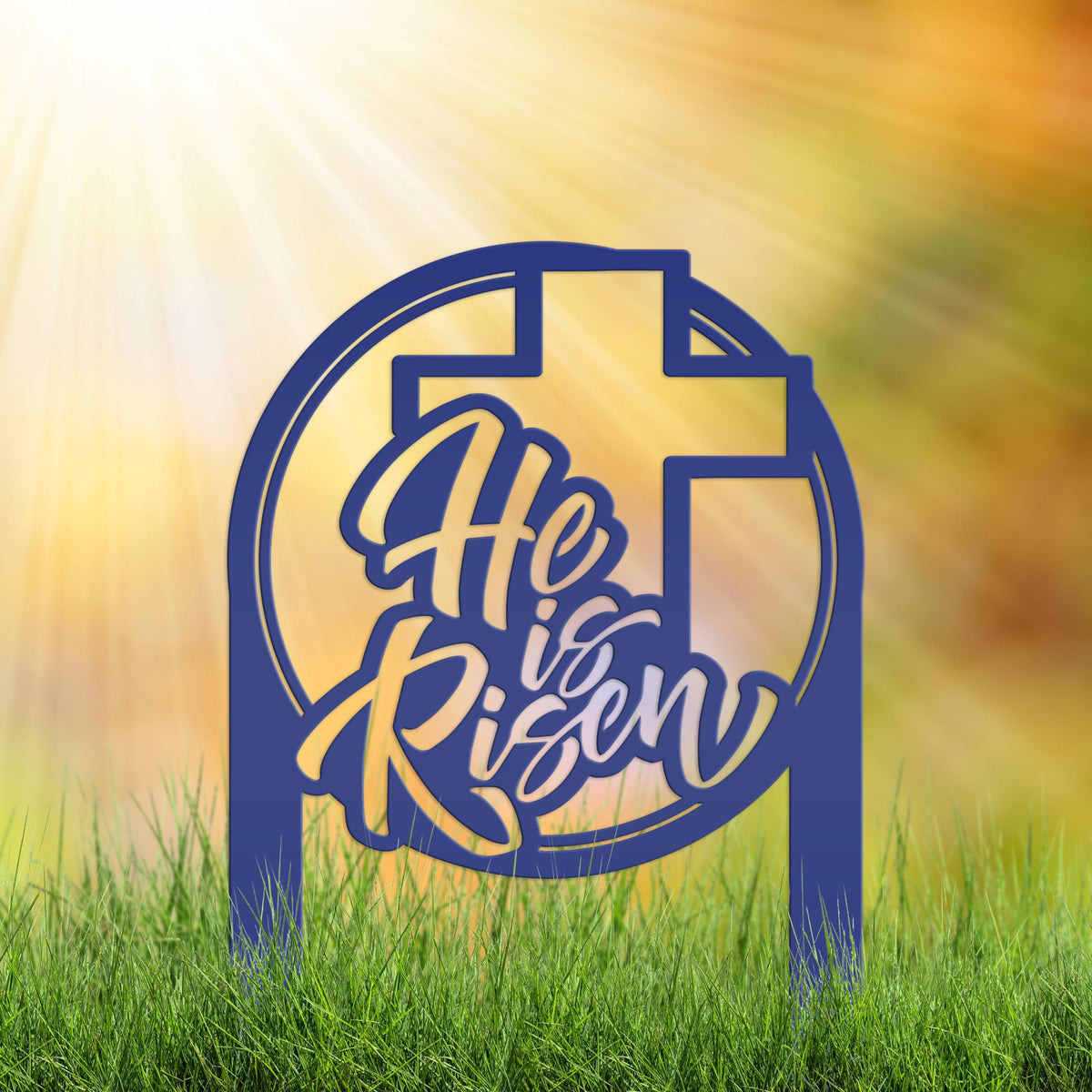 Metal He Is Risen Yard Stake - Christian Easter Decor - Powder Coated Outdoor Easter Decorations
