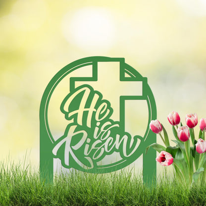 Metal He Is Risen Yard Stake - Christian Easter Decor - Powder Coated Outdoor Easter Decorations