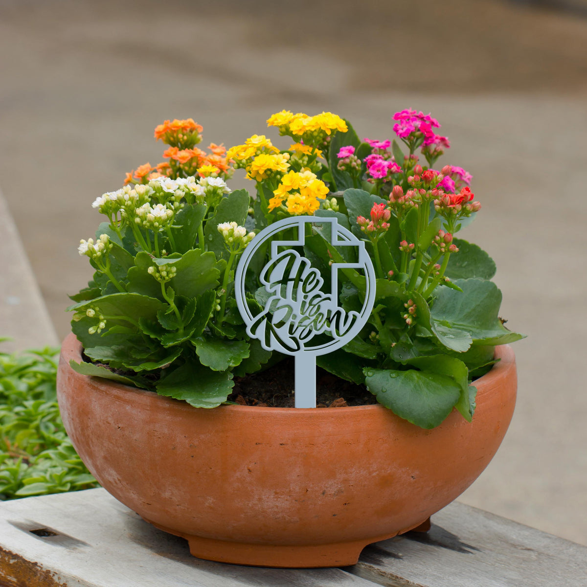 Metal He Is Risen Yard Stake - Christian Easter Decor - Powder Coated Outdoor Easter Decorations