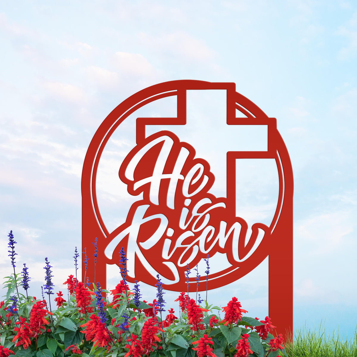 Metal He Is Risen Yard Stake - Christian Easter Decor - Powder Coated Outdoor Easter Decorations