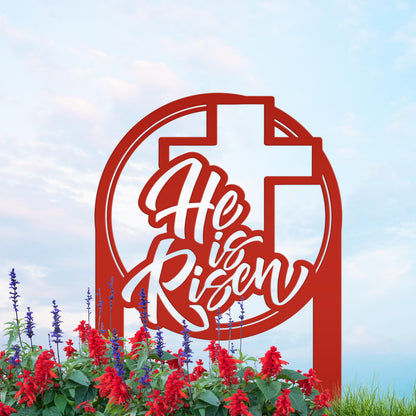 Metal He Is Risen Yard Stake - Christian Easter Decor - Powder Coated Outdoor Easter Decorations