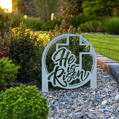 Metal He Is Risen Yard Stake - Christian Easter Decor - Powder Coated Outdoor Easter Decorations