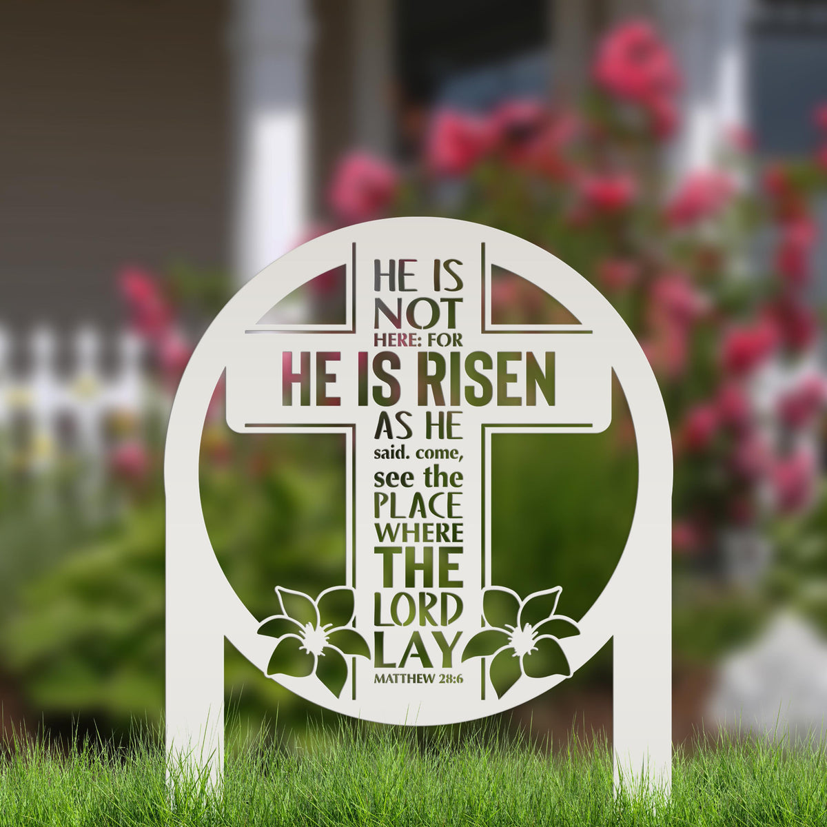 Round Outdoor Christian Easter Yard Stake - Heavy Duty Easter Decor - Gift for Christian - Powder Coated Easter Decor