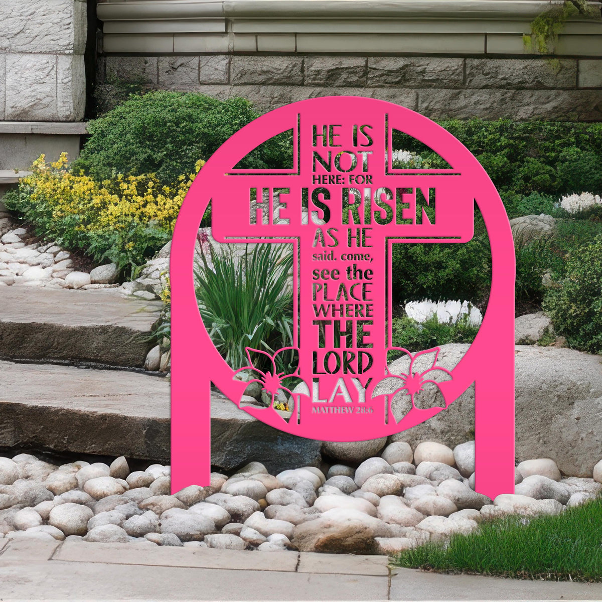 Round Outdoor Christian Easter Yard Stake - Heavy Duty Easter Decor - Gift for Christian - Powder Coated Easter Decor