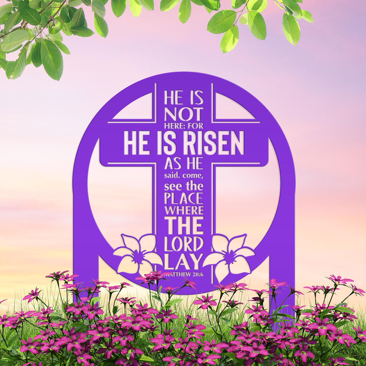 Round Outdoor Christian Easter Yard Stake - Heavy Duty Easter Decor - Gift for Christian - Powder Coated Easter Decor