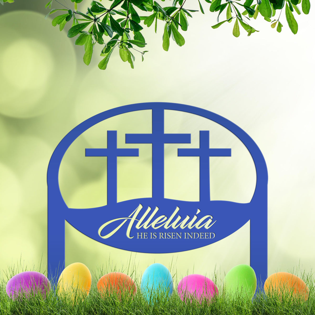 Easter Decor - He is Risen Indeed Yard Sign - Religious Metal Art