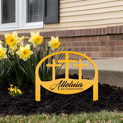 Easter Decor - He is Risen Indeed Yard Sign - Religious Metal Art