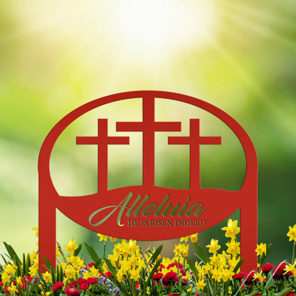 Easter Decor - He is Risen Indeed Yard Sign - Religious Metal Art