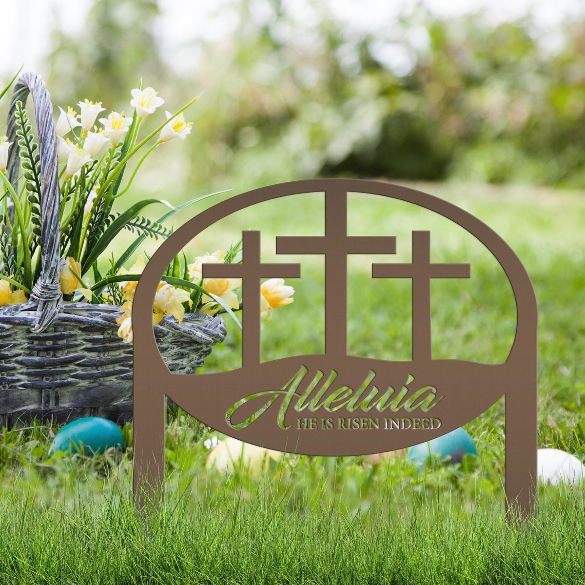 Easter Decor - He is Risen Indeed Yard Sign - Religious Metal Art