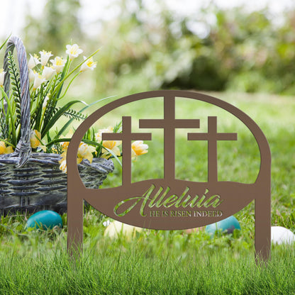Easter Decor - He is Risen Indeed Yard Sign - Religious Metal Art